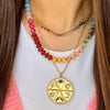 Multi Symbol Medallion Pendant Necklace  Yellow Gold Plated Over Silver 1.37" Diameter 18" Length