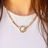 Paperclip Mixed Link Necklace  Yellow Gold Plated 16" Long  