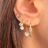 Multi Color CZ Stud Pierced Earrings  Yellow Gold Plated 0.31" Wide