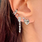 CZ Heart Stud Pierced Earrings  White Gold Plated 0.36" Long X 0.38" Wide