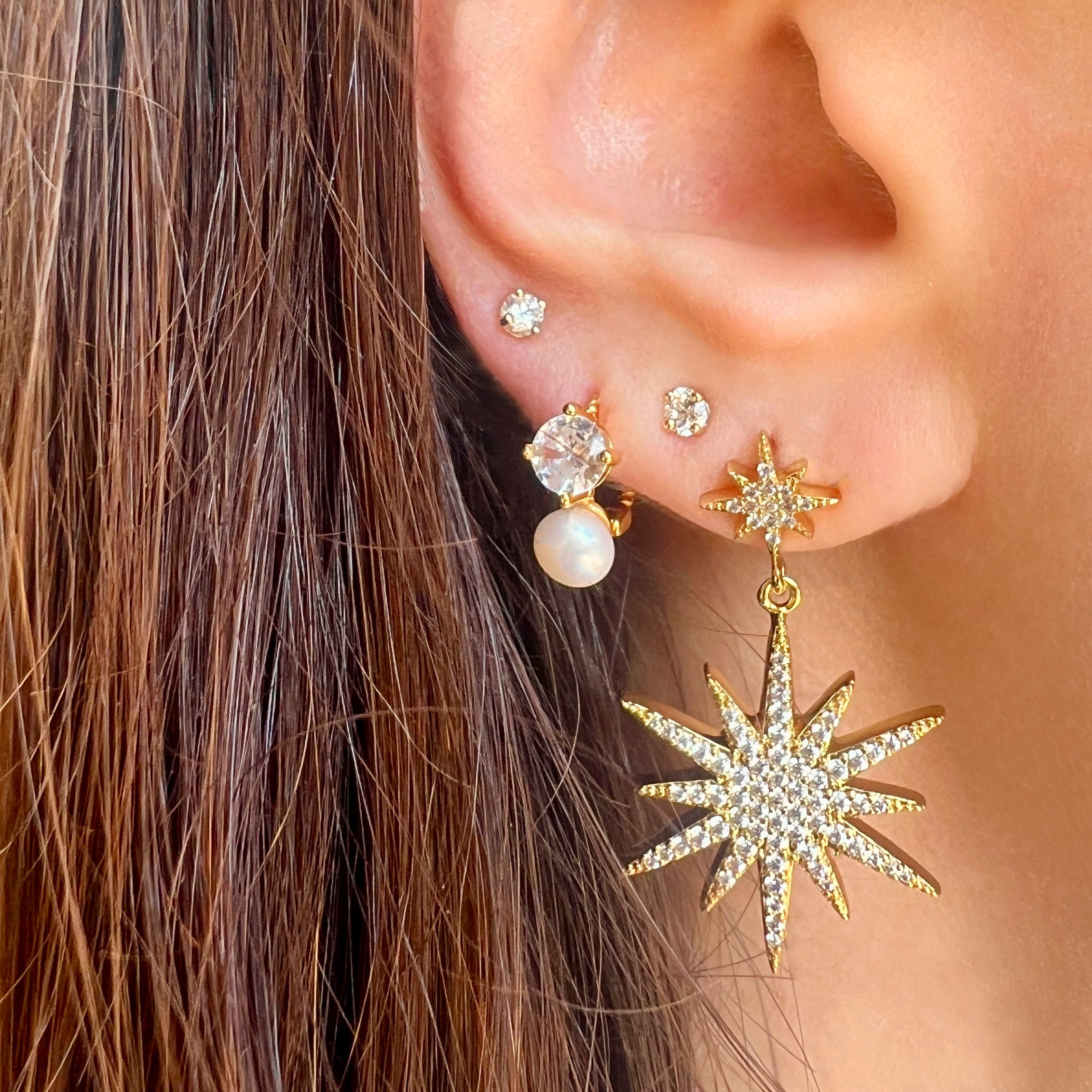 Pave-Set CZ Starburst Double Drop Earrings  Yellow Gold Plated 1.5" Length  As seen on the Today Show.  While supplies last. All Deals Of The Day sales are FINAL SALE.