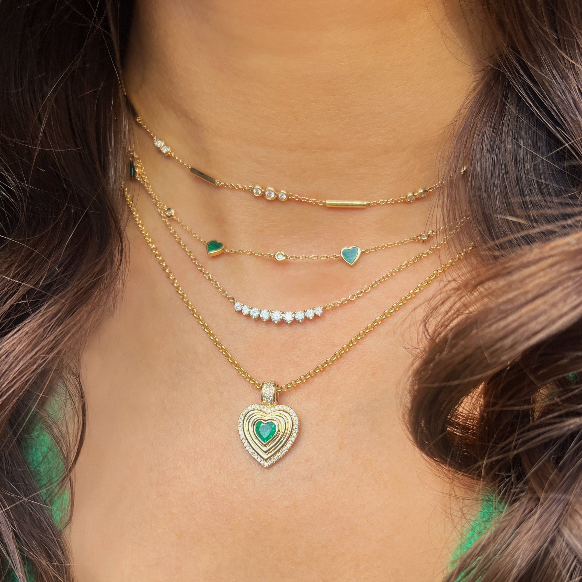 Diamond & Malachite Heart Necklace