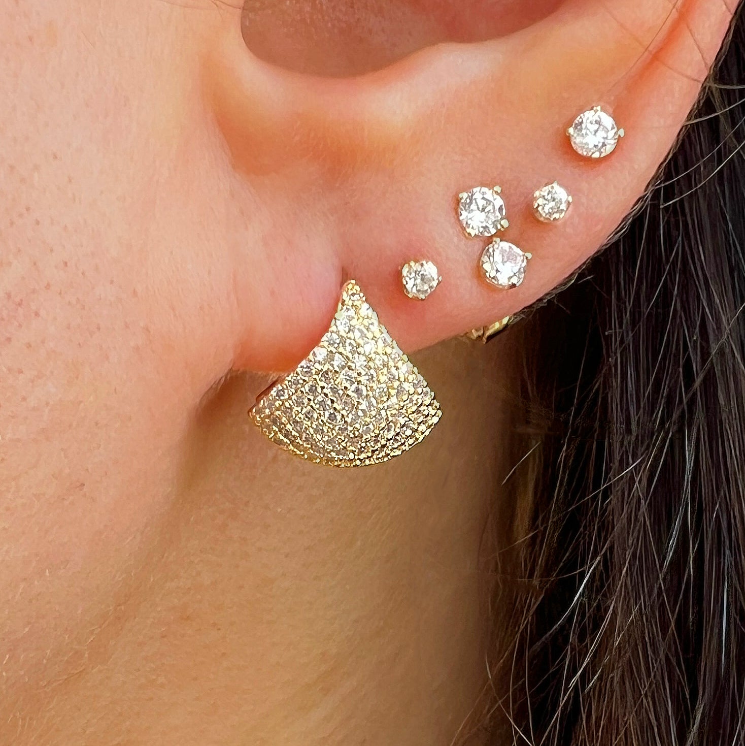 Yellow Gold Triangle Huggie Earrings View 2