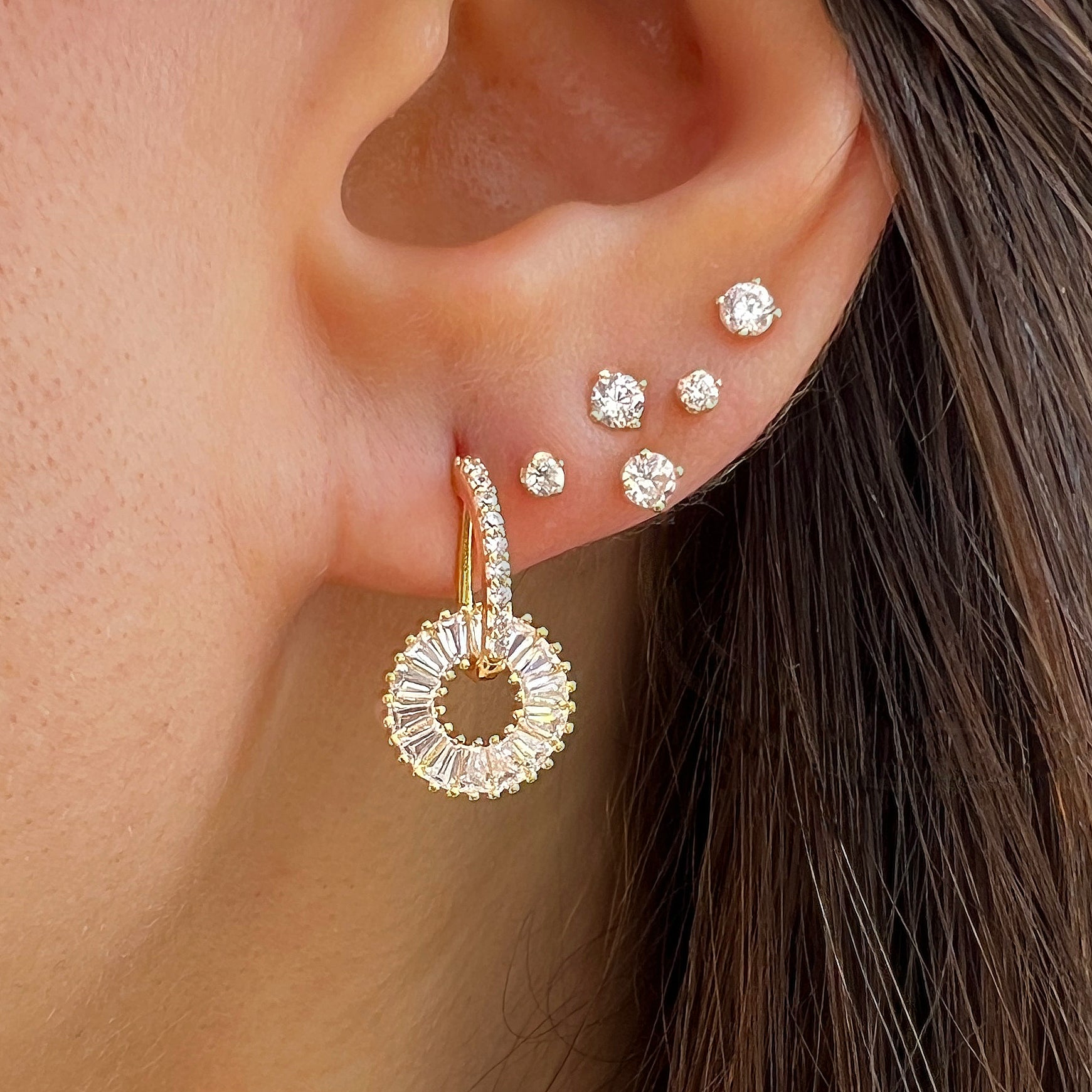 White Gold Burst Oval Huggie Earrings View 2