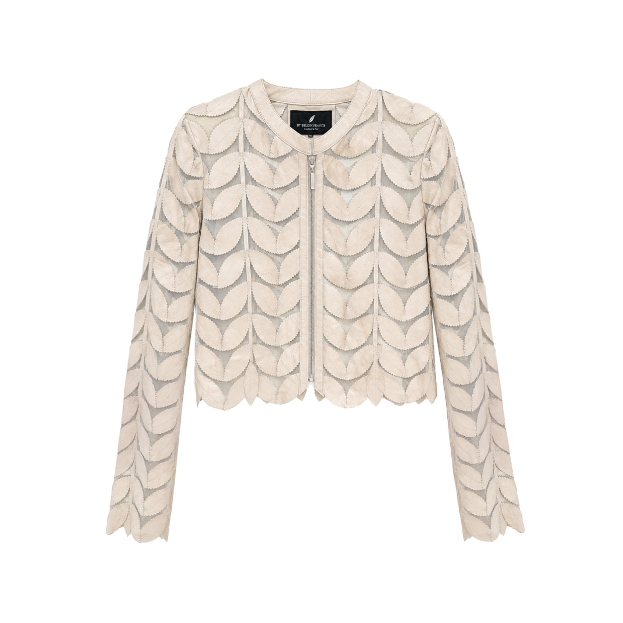 Cream Leaf Cropped Leather Jacket