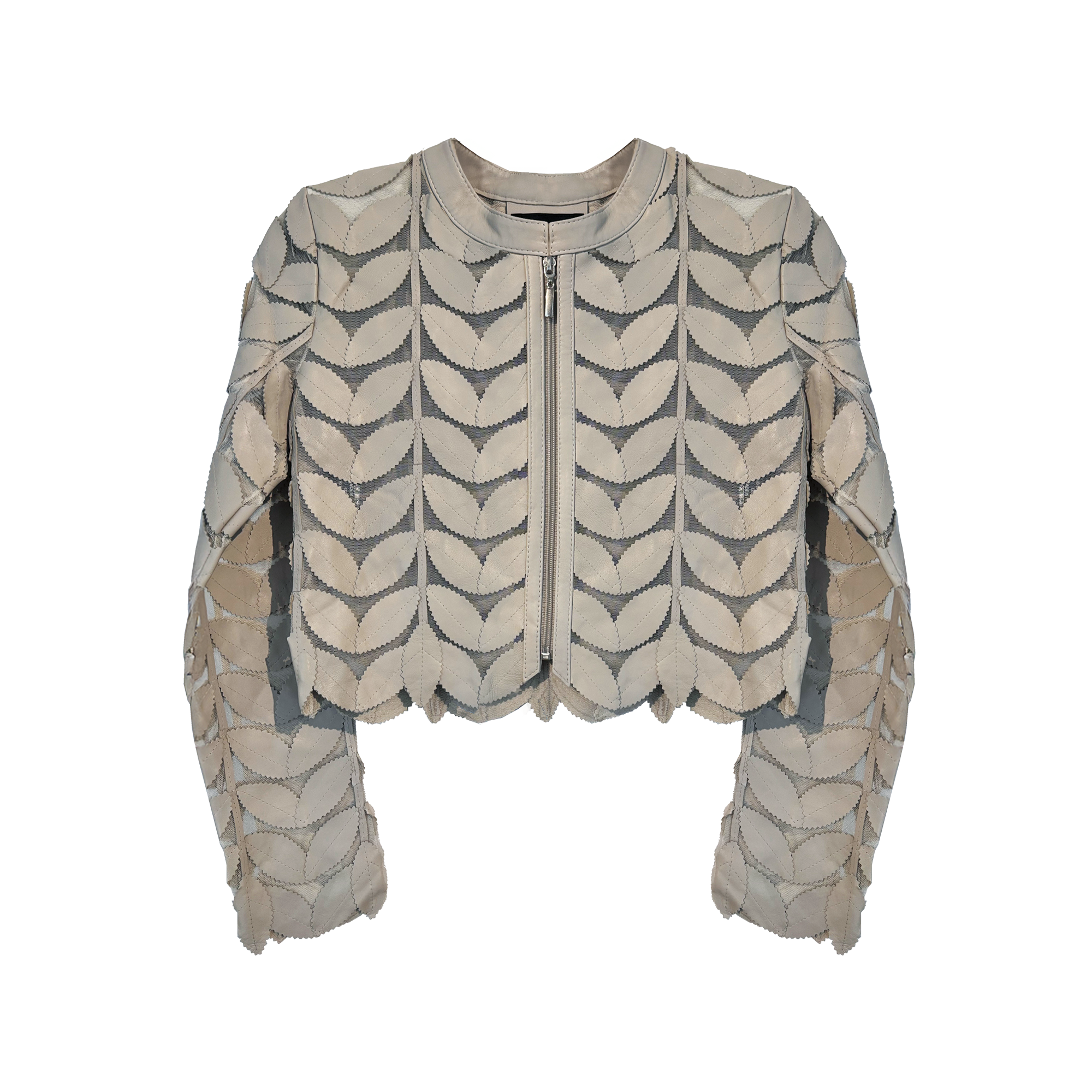 Cream Leaf Cropped Leather Jacket