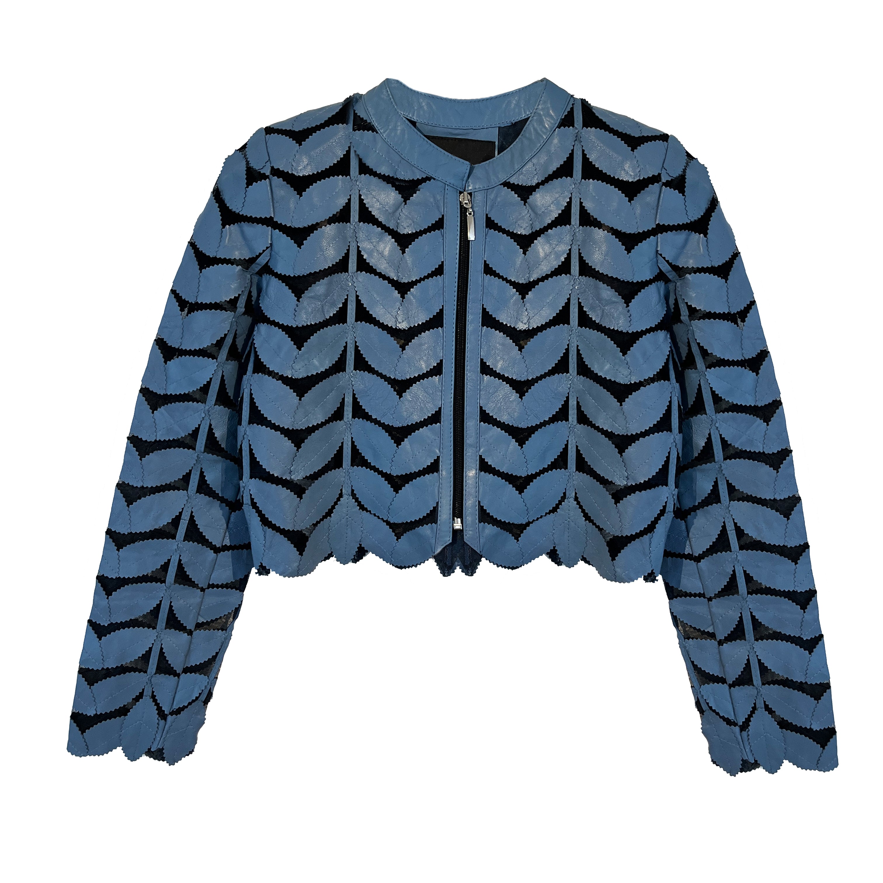 Blue Leaf Cropped leather Jacket