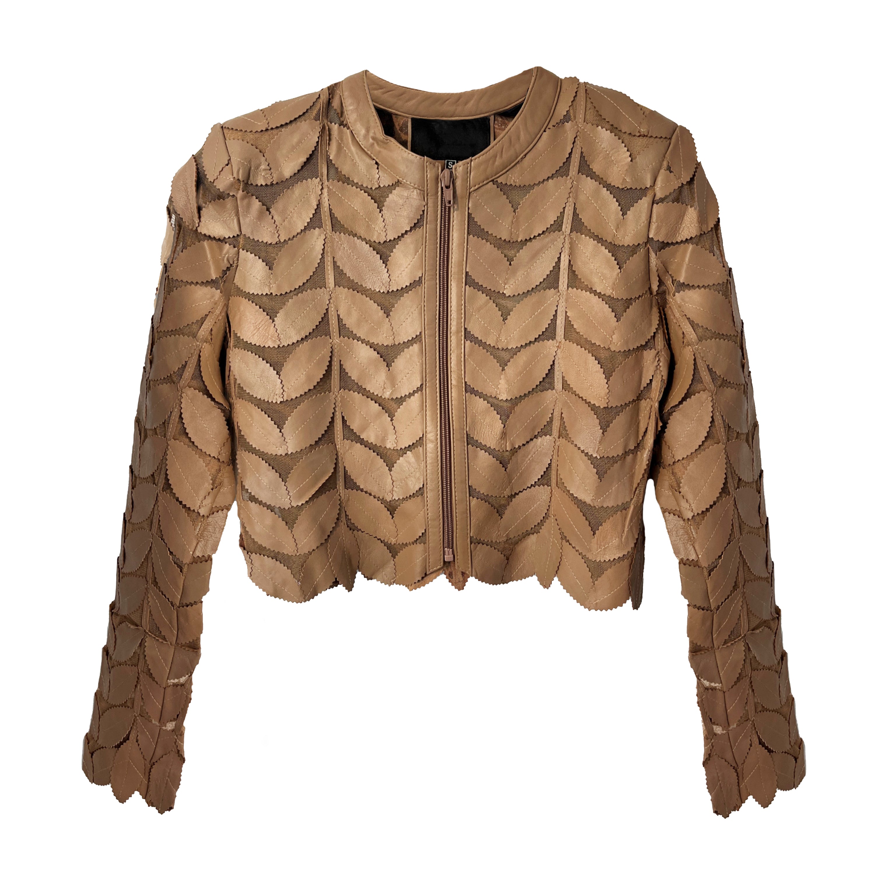 Dark Taupe Leaf Cropped leather Jacket