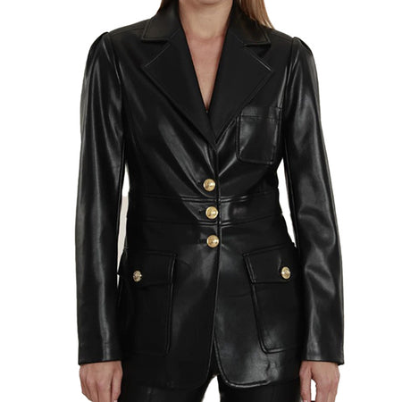 Black Faux Leather Blazer Jacket view 1