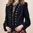 Black Fringe Button Front Blazer