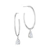 Oval Hoop Sparkle Drop Earrings  14K Yellow or White Gold Plated 2 High intensity Basket-set Pear Shaped CZs CZs approximately 1.5 cts each 2.25 Inches Long including the CZ Drop 1.5 Inches Long not including the CZ drop Pierced, post backings with oversized butterfly push back