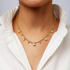 Dangling Bezel Ball Chain Necklace

14K Yellow Gold Plated
Adjustable- Can be worn 16.5-20.5"
5 Bezel-set High Intensity 6 mm CZ, or 0.75 Ct Equivalent
3.3 mm Ball Chain
12mm x 6mm Lobster Trigger Clasp