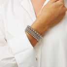 Beaded Wrap Bracelet

14K White Gold Plated
Beads Range from 4mm to 8mm&nbsp;
0.85" Wide&nbsp;
Inside Diameter Is 6.75"
Wrap bracelet, will fit most wrists