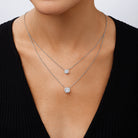 Two silver necklaces with round pendants on a person wearing a black top.

Double Bezel Solitaire Chain Necklace

White Gold Plated
Small Bezel: 1.5 Carat
Large Bezel: 3.0 Carat
16-20" Long
Faux Bezel Diamond