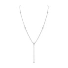 Bezel Set Lariat Necklace  14K Yellow or White Gold Plated Can be worn 17 to 21 inches, Adjustable Round CZs approximately 0.15 ct each  Center Pear CZ approximately 0.35 ct Lariat drop is 2 inches long