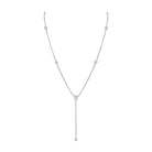 Bezel Set Lariat Necklace  14K Yellow or White Gold Plated Can be worn 17 to 21 inches, Adjustable Round CZs approximately 0.15 ct each  Center Pear CZ approximately 0.35 ct Lariat drop is 2 inches long