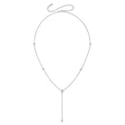 Bezel Set Lariat Necklace  14K Yellow or White Gold Plated Can be worn 17 to 21 inches, Adjustable Round CZs approximately 0.15 ct each  Center Pear CZ approximately 0.35 ct Lariat drop is 2 inches long