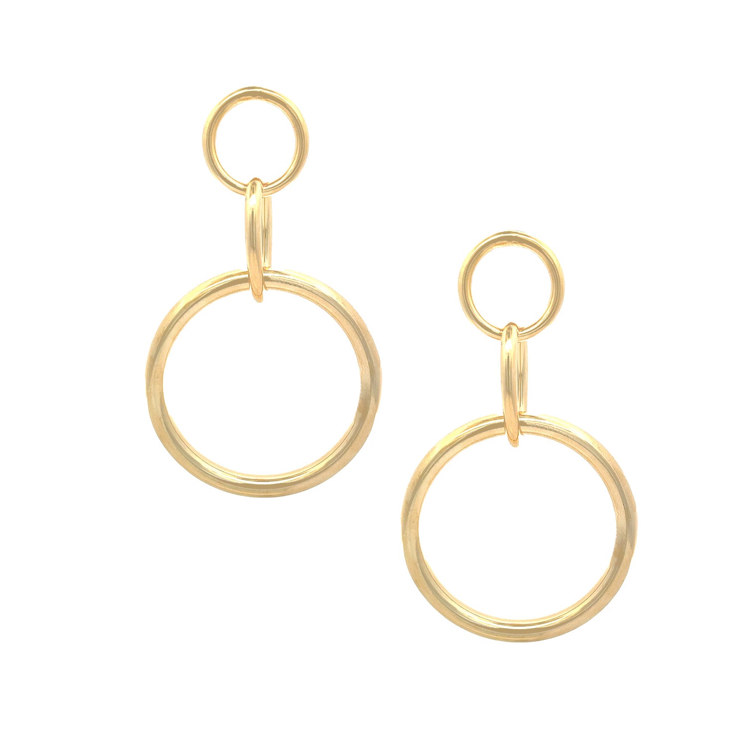 Open Circle Triple Drop Pierced Earrings

Yellow Gold Plated&nbsp;
3.30" Length X 1.92" Width