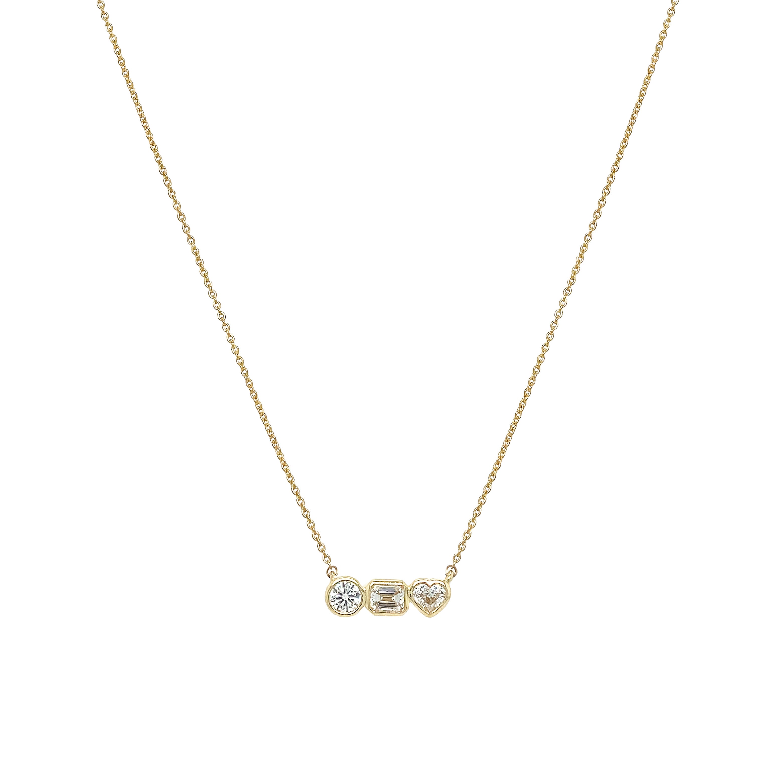 Diamond Circle, Rectangle &amp; Heart Necklace  14K Yellow Gold 0.67 Diamond Carat Weight 0.19" Long X 0.58" Wide 16-18" Adjustable Length