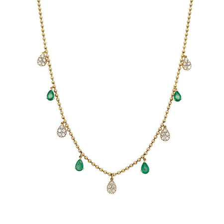 Diamond &amp; Emerald Tear Drop Necklace  14K Yellow Gold 0.69 Diamond Carat Weight 1.98 Emerald Carat Weight Diamond Tear: 0.40" Long X 0.19" Wide Emerald Tear: 0.40" Long X 0.17" Wide 14-16" Adjustable Length