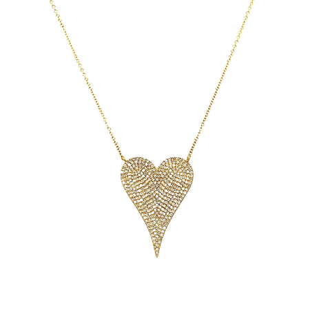 Extra Large Pave Diamond Heart Necklace  14K Yellow Gold 1.07" Length X .78" Width
