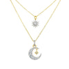 Moon & Sun Double Charm Necklace Yellow Gold Plated Sun: 0.67" Long X 0.41" Wide Moon: 1" Long X 0.64" Wide 15.5-18.5" Adjustable Length