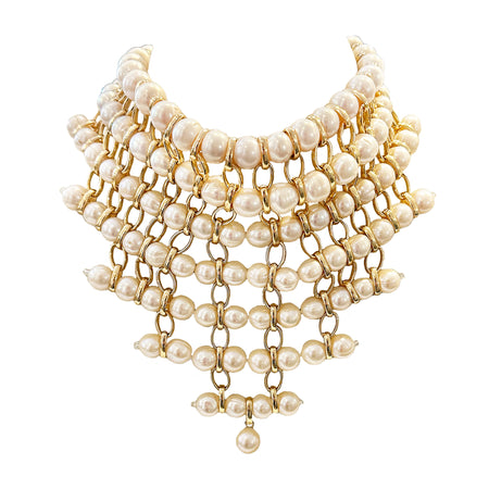 Pearl Mesh V Shape Necklace&nbsp;  Yellow Gold Plated view 1