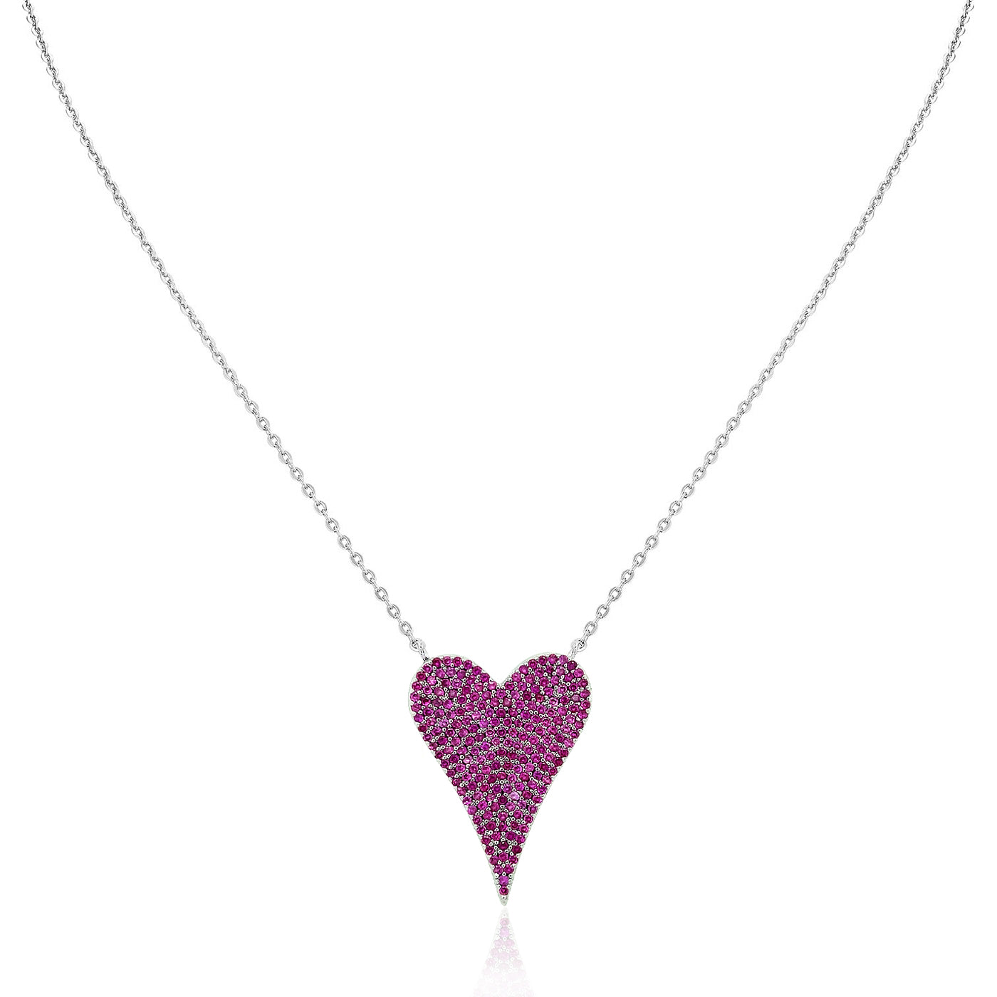 Pink CZ &amp; White CZ Reversible Heart Chain Necklace

White Gold Plated
Heart approximately 1" High X 0.75" Wide&nbsp;
16.5-20.5" Adjustable Length
Double-sided