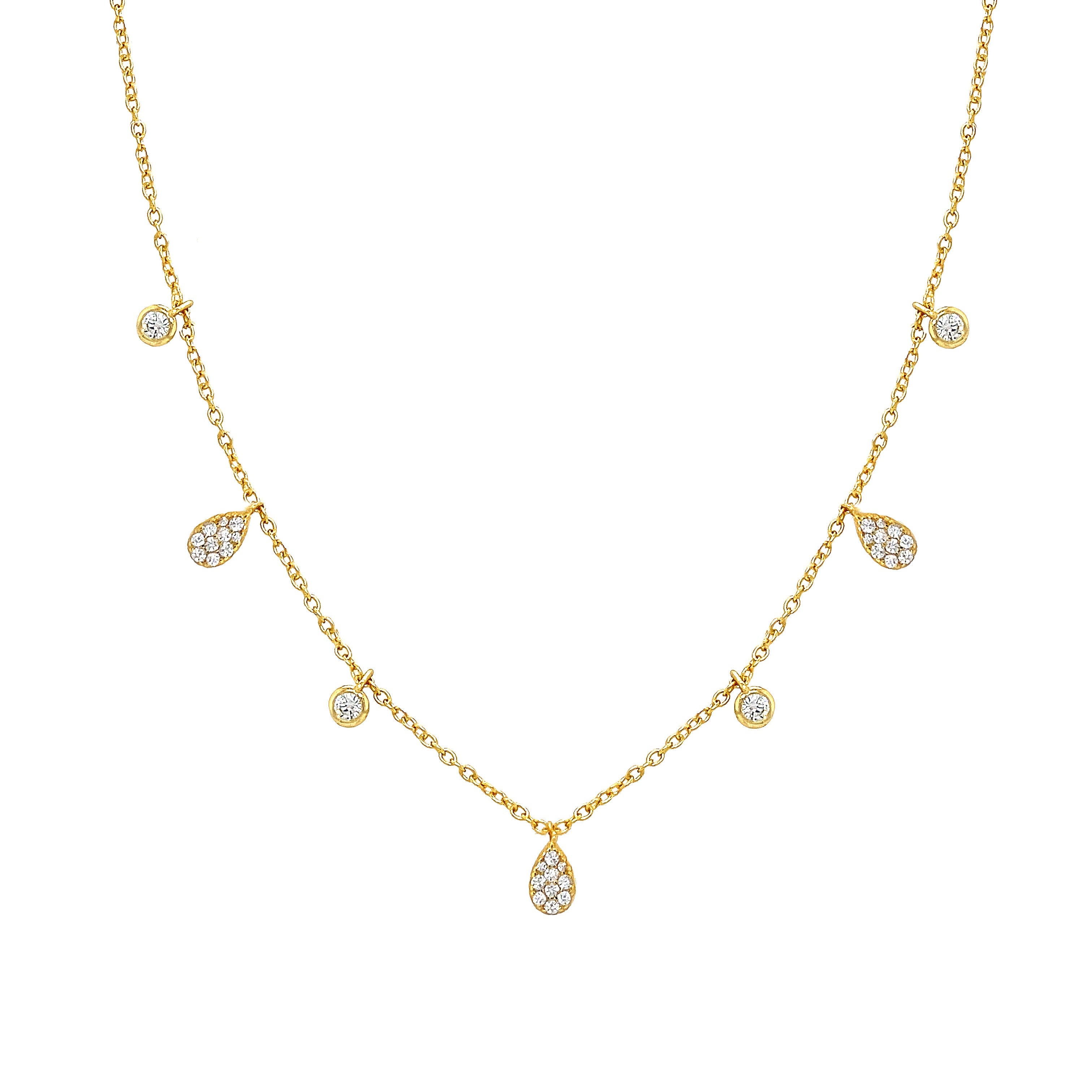 CZ Tear Drop Dangle Chain Necklace  Yellow Gold Plated Over Silver Tear Drop: 0.28" Wide Bezel Drop: 0.17" Wide 15-17" Adjustable Length