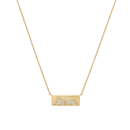 CZ Love Bar Chain Necklace   Yellow Gold Plated Over Silver 0.32" Long X 0.86" Wide view 1