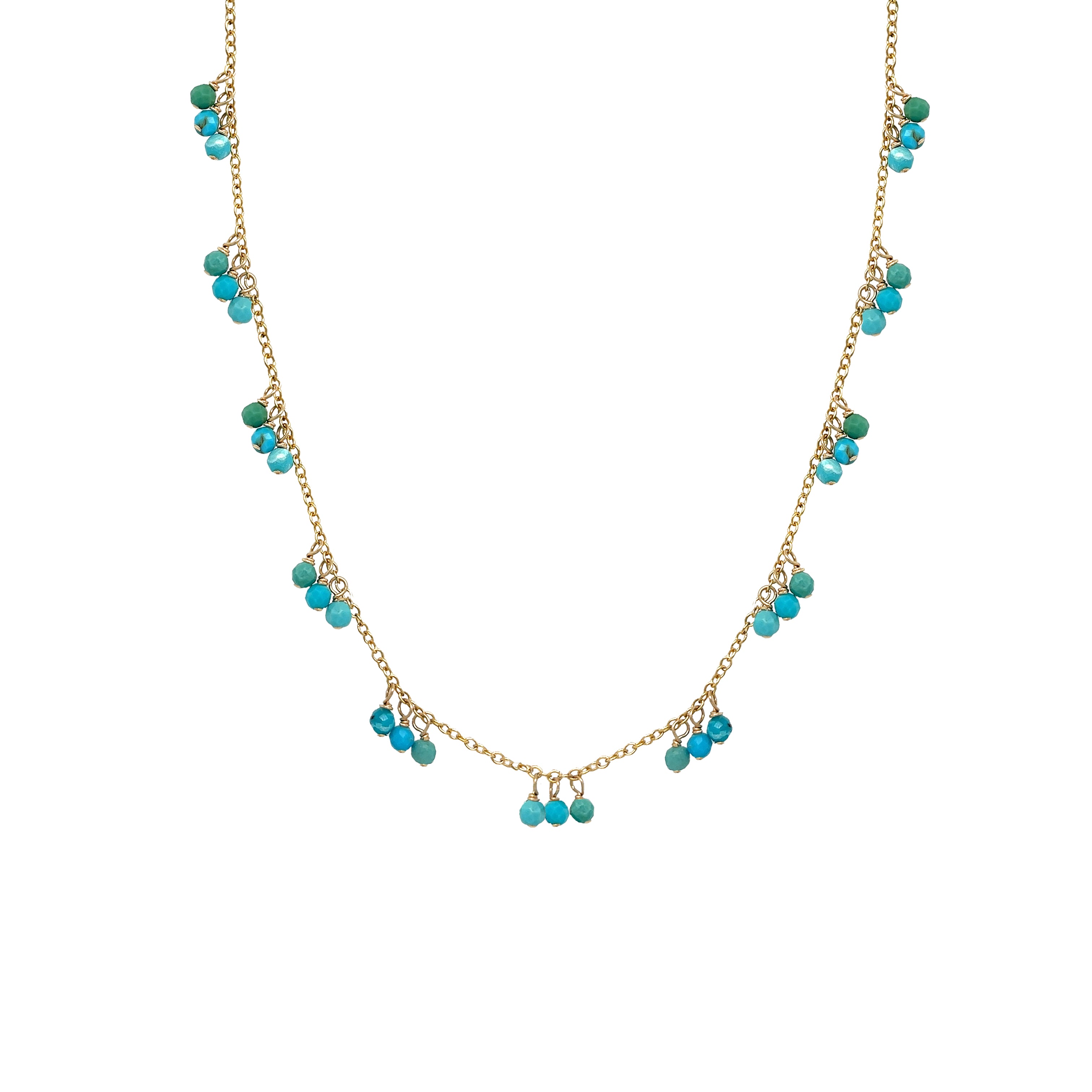 Turquoise Multi Dangle Drop Necklace

Transform any outfit with our Turquoise Dangle Necklace. This whimsical piece adds a pop of color to your look, making you stand out with style. Perfect for any occasion, this necklace is sure to make a statement and elevate your fashion game.

14K Gold Filled
14-16" Adjustable Length