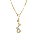 CZ Multi Charm Mariner Link Lariat Drop Necklace  Yellow Gold Plated 17" Length 3" Lariat Drop Mariner Links: 0.30" Long X 0.23" Wide    While supplies last. All Deals Of The Day sales are FINAL SALE.