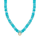 Teardrop Charm Blue Bead Necklace&nbsp;

Yellow Gold Plated
Cubic Zirconia

16-18" Adjustable Length
Charm: 0.4" Long X 0.03" Wide