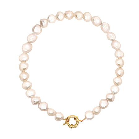 <p>Baroque Pearl With Charm Holder Clasp Necklace</p> <ul> <li>Yellow Gold Plated</li> <li>Pearl: 0.45" Diameter</li> <li>Clasp: 0.45" Diameter</li> <li>18" Long</li> </ul>