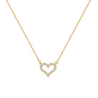 Gold necklace with a heart-shaped pendant on a white background