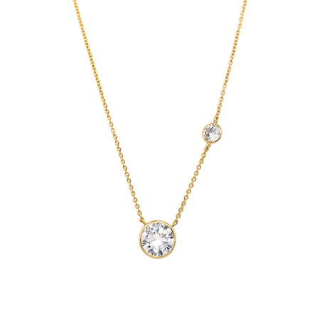 Double Handset Bezeled Solitaire Necklace  14K White Gold Plated Chain: 16-18" Length Two handset bezel high-intensity CZs view 1