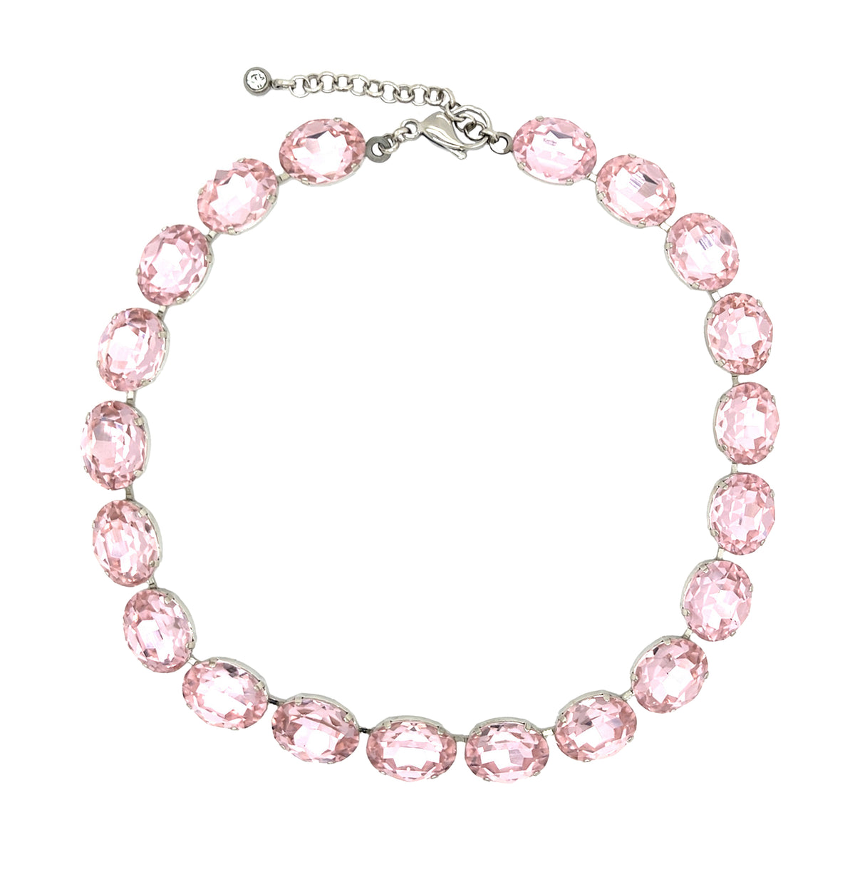 Pink Crystal Necklace

White Gold Plated
052" Thick
16-18" Adjustable Length