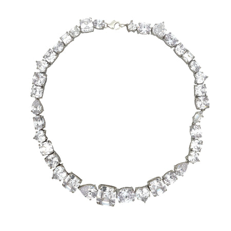 Multishape CZ Necklace  White Gold Plated Over Silver 16.5" Length Stones May Vary In Shape view 1