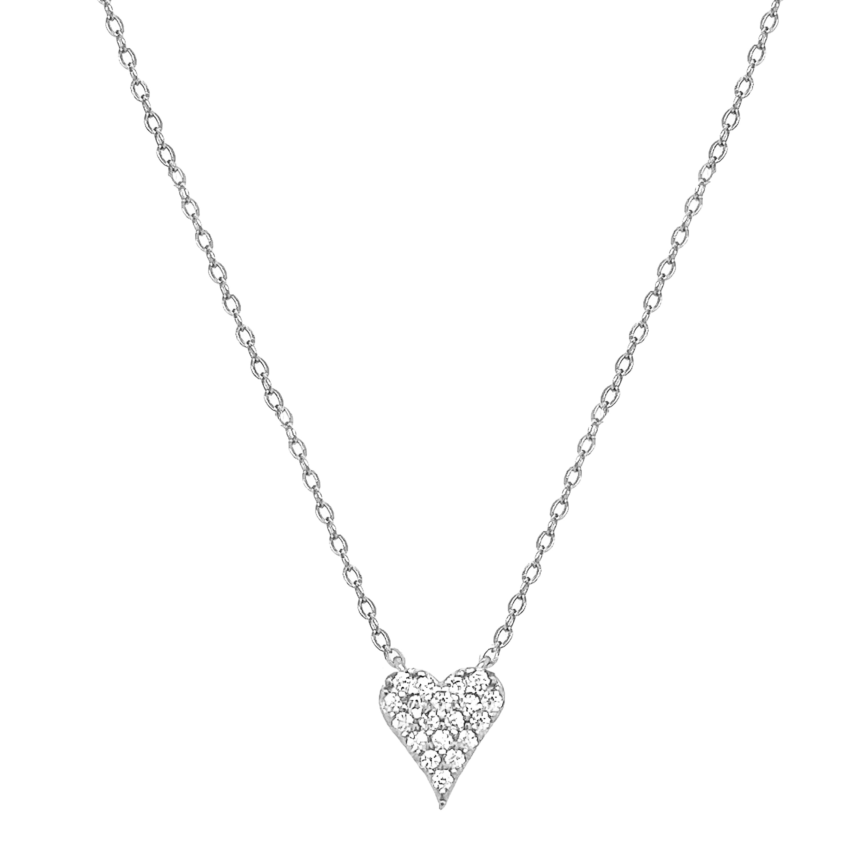 Pave CZ Mini Heart Chain Necklace  White Gold Plated Over Silver Heart: 0.25" Long X 0.25" Wide 16-18" Adjustable Length    While supplies last. All Deals Of The Day sales are FINAL SALE.