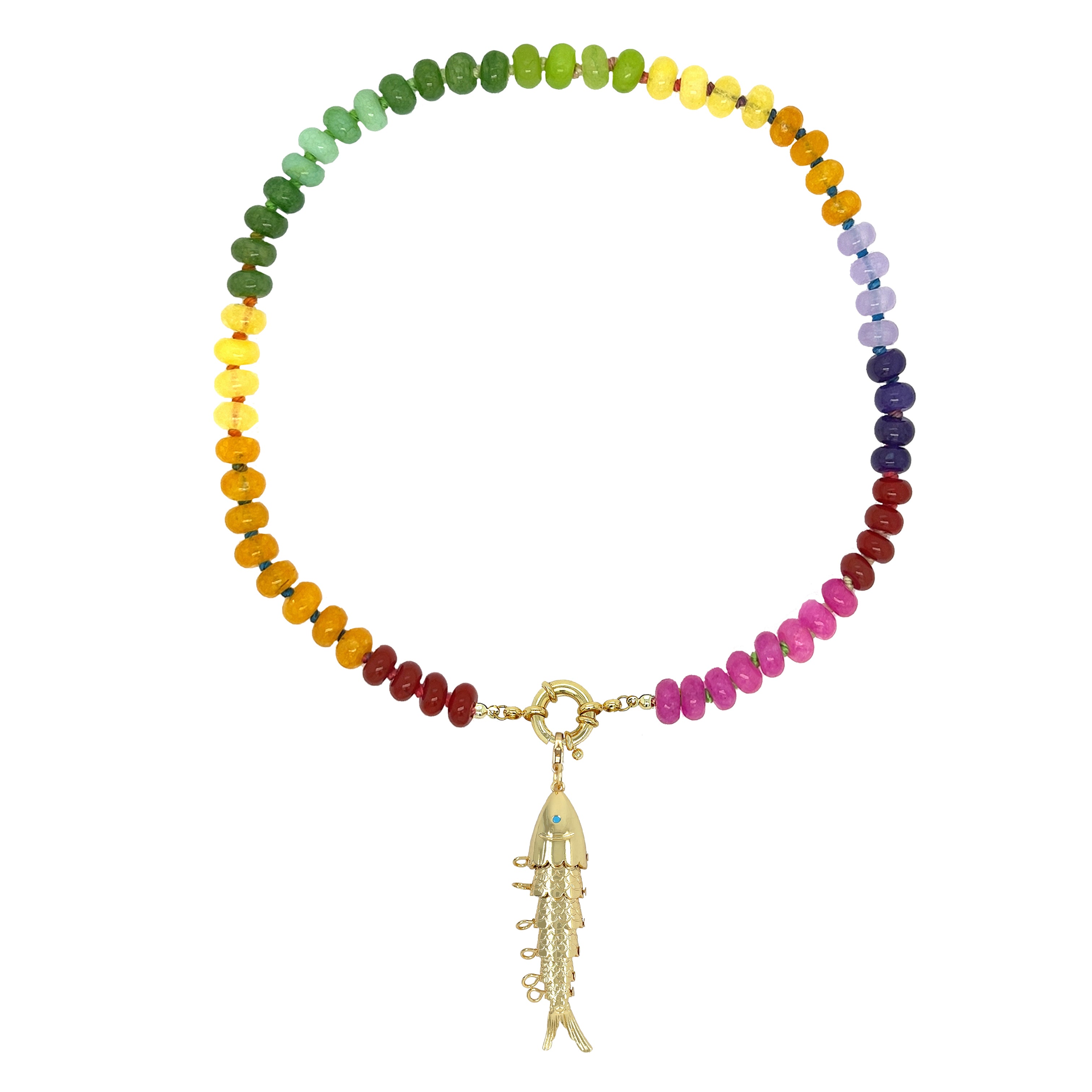 Rainbow Beaded Fish Charm Necklace

Yellow Gold Plated
Beads: 8MM
Fish Charm: 3.25" Long X 0.88" Wide

16" Long