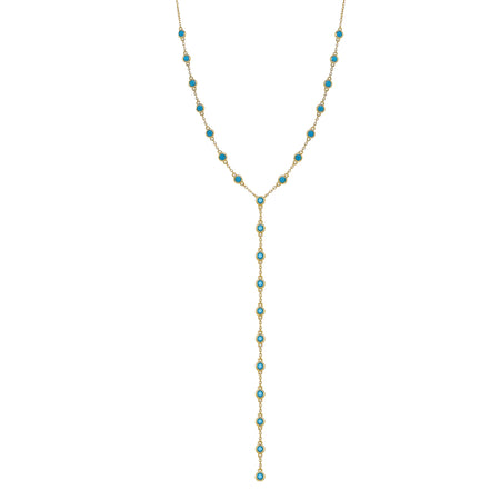 Turquoise Bezel Station Lariat Y Chain Necklace  Yellow Gold Plated 9.5" Lariat Drop Stones: 0.14" Wide&nbsp; 15.5-17.5" Adjustable Length