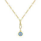 Evil Turquoise Eye Fob Clasp Link Chain Necklace

A striking turquoise evil eye pendant adds a touch of color and protection to this gold link chain necklace. Finished with a statement fob clasp, it's a playful piece to wear solo or layered with your favorite chains. Perfect for those seeking both style and symbolic meaning.

Yellow Gold Plated
Cubic Zirconia
Evil Eye Pendant: 1.04" X 0.58"
16-18" Adjustable Length