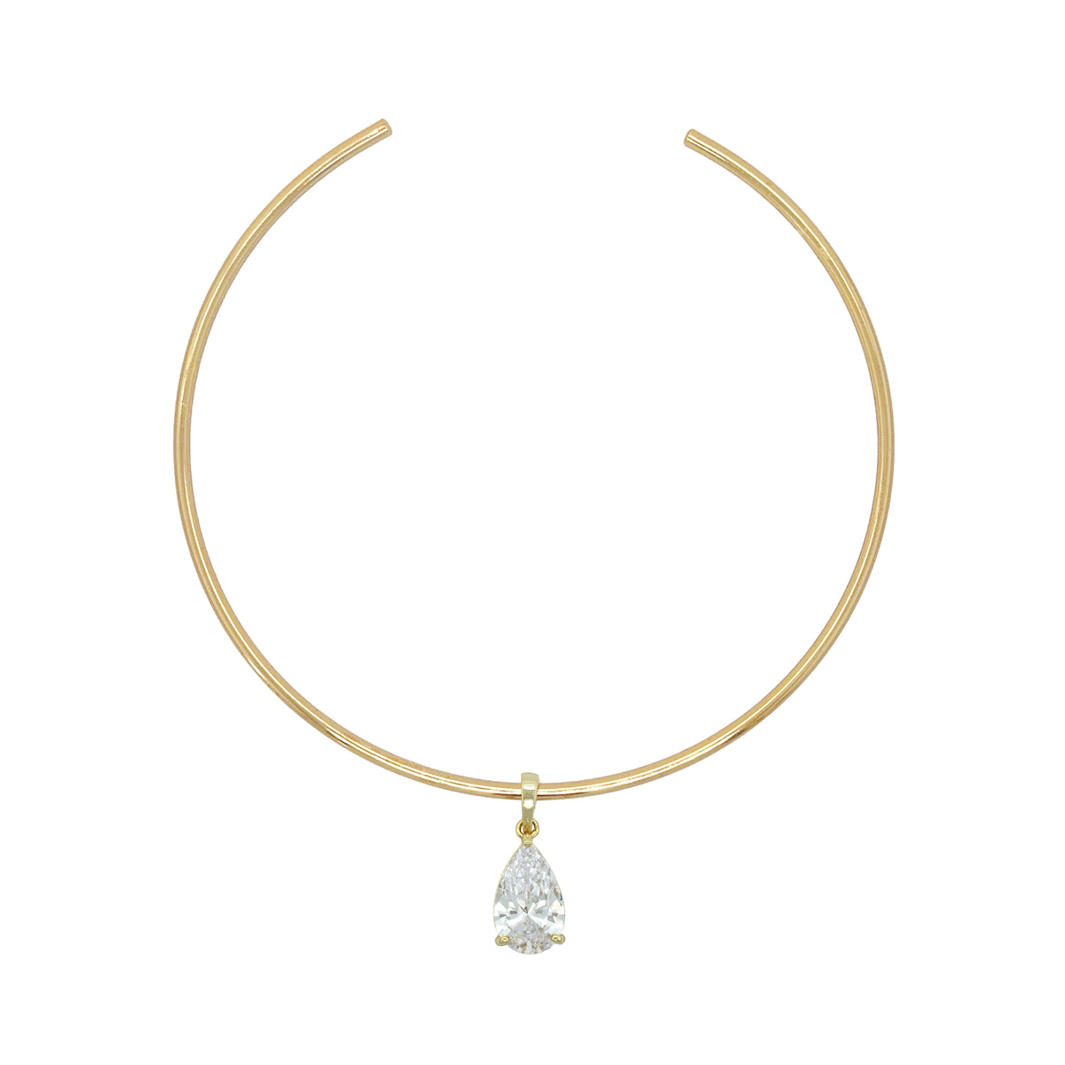 Crystal Pear Drop Choker Necklace

Yellow Gold Plated
Cubic Zirconia
Removable Charm: 1.05" Long X 0.40" Wide