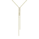 Six Crystals &amp; Ball Strand Lariat Necklace

Yellow Gold Plated Over Silver
Cubic Zirconia
15-19" Length
5" Drop