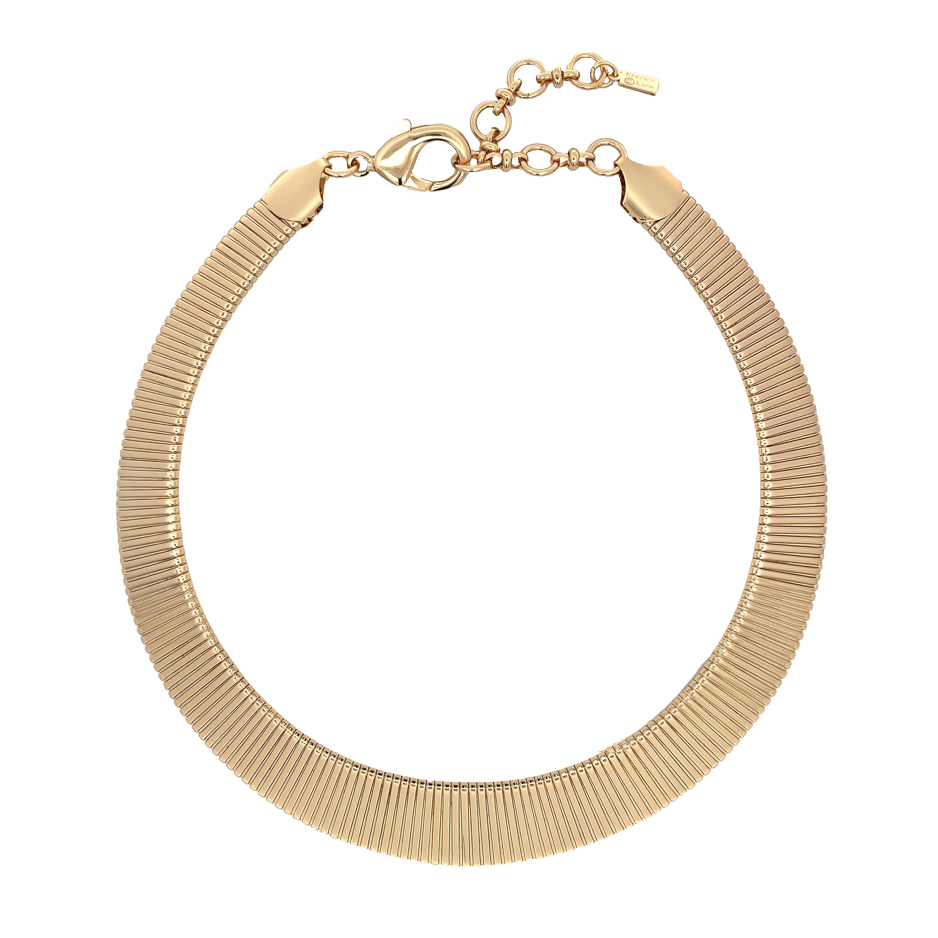 Tapered Wide Flex Omega Necklace  Yellow Gold Plated 15-17.5" Adjustable Length 0.66" Wide