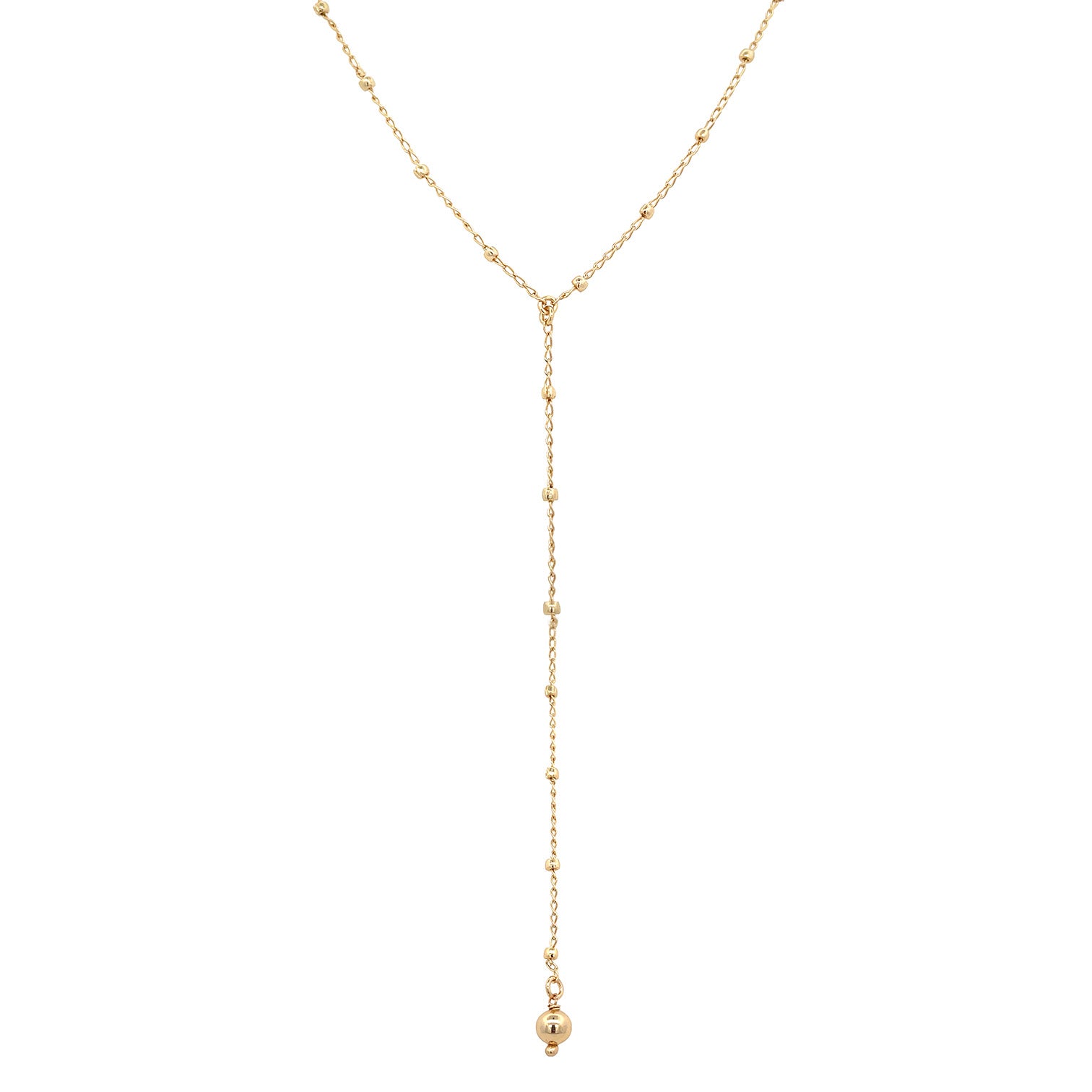 Bead Chain Y Necklace   Yellow Gold Plated Drop: 7.75" Length  Bead: 0.9" Diameter 