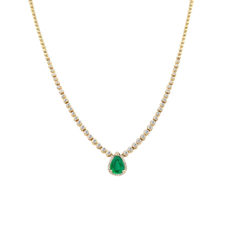 Emerald & Diamond Necklace  14K Yellow Gold 0.84 Diamond Carat Weight 1.21 Emerald Carat Weight  0.42" Long X 0.32" Wide 15-17" Adjustable Chain