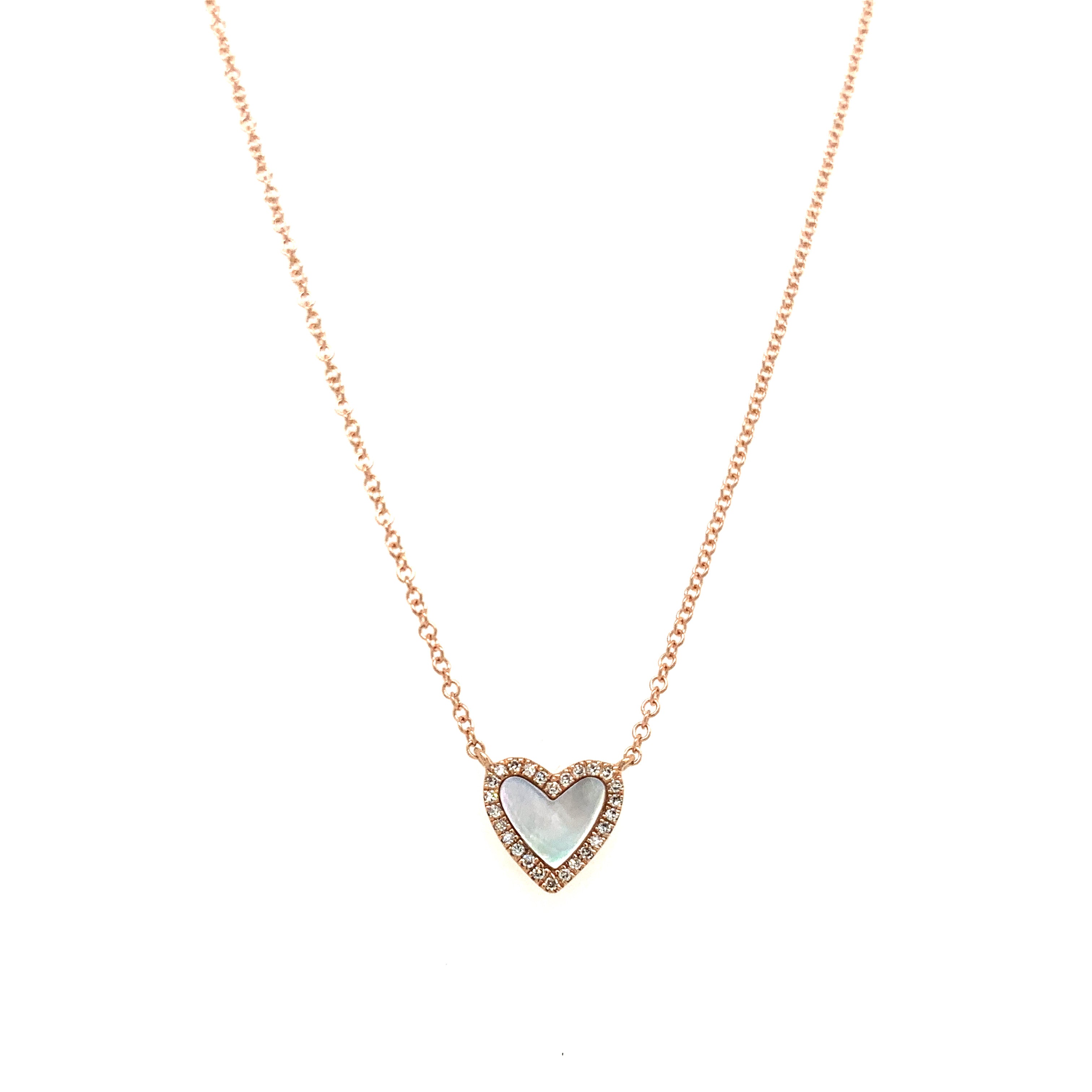 Mother of Pearl Center &amp; Pave Diamond Outline Heart Chain Necklace

14K Yellow Gold
0.13 Pearl Carat Weight
0.06 Diamond Carat Weight
Heart: 0.25" Long X 0.31" Wide
17.5" Long