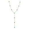 Emerald Marquis & Diamond Bezel Station Lariat Necklace  14K Yellow Gold 2.4 Emerald Carat Weight 0.3 Diamond Carat Weight 18-20" Length 3" Drop Stones: 0.20" Diameter