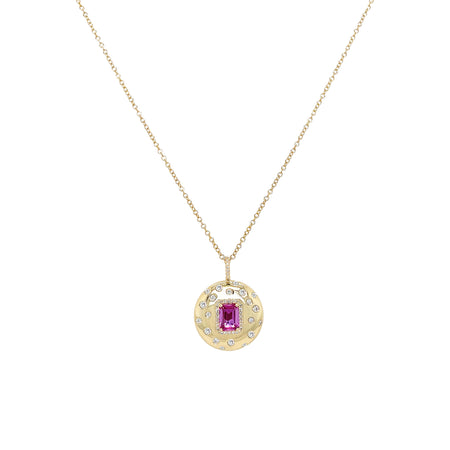 Pink Sapphire & Diamond Disc Necklace